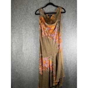 Midnight Velvet Dress Women L Brown Semi Sheer Fairy‎ Grunge Midi Draped Floral